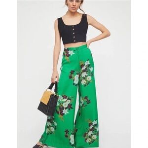 Free People Floral Green Wide-Leg Pants